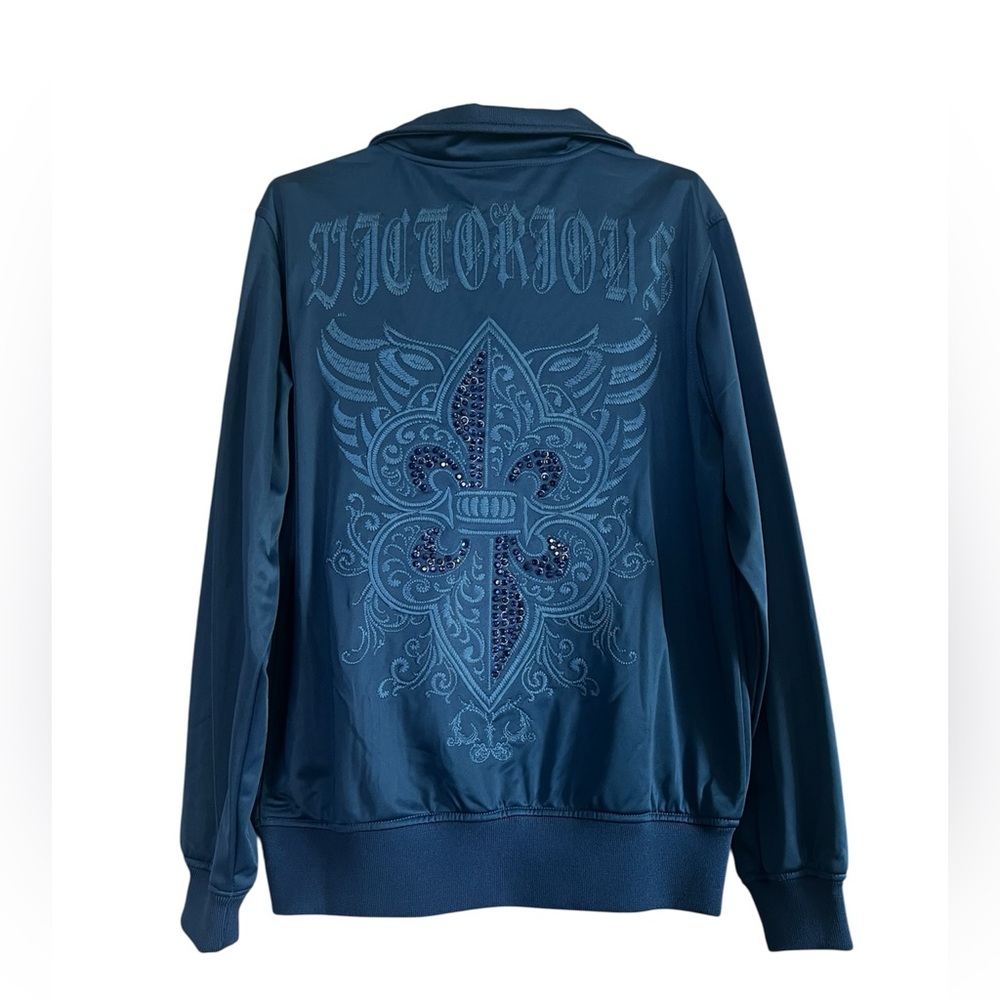 Victorious Jeweled Bling Fleur-de-lis Zip Up Track Jacket Men's S NWT